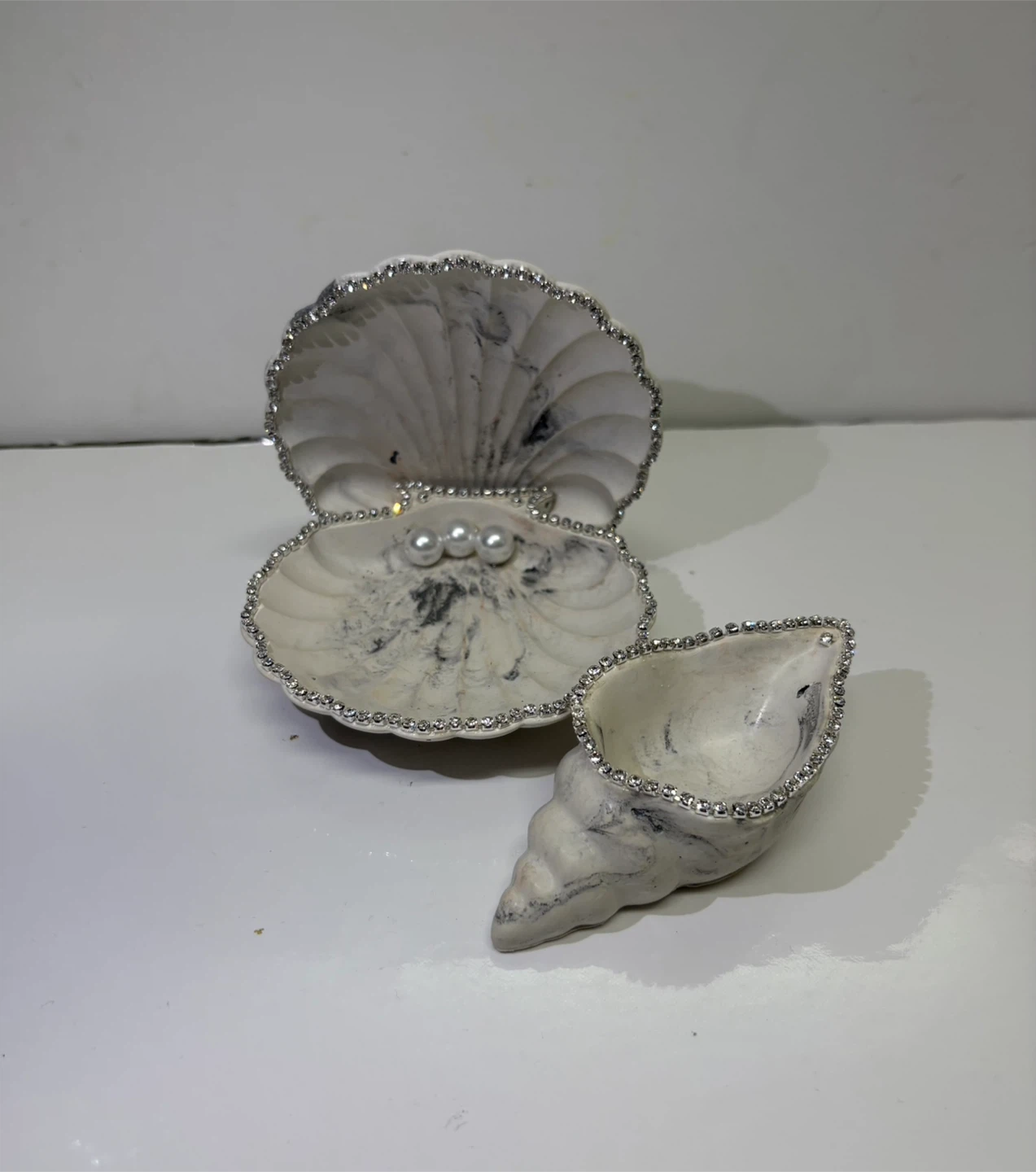 Handmade grey marble coastal seashell trinket