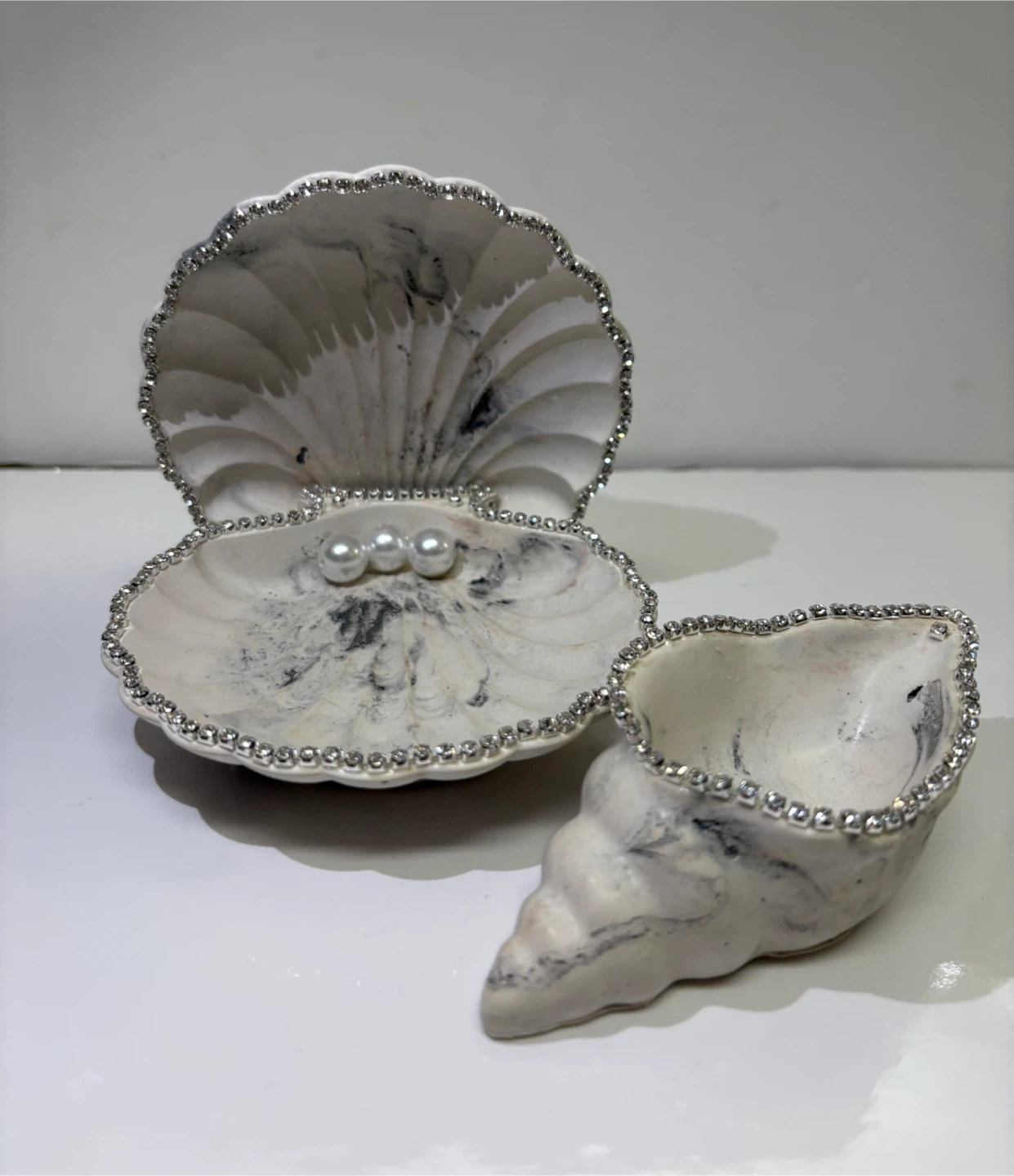 Handmade grey marble coastal seashell trinket - photo 4