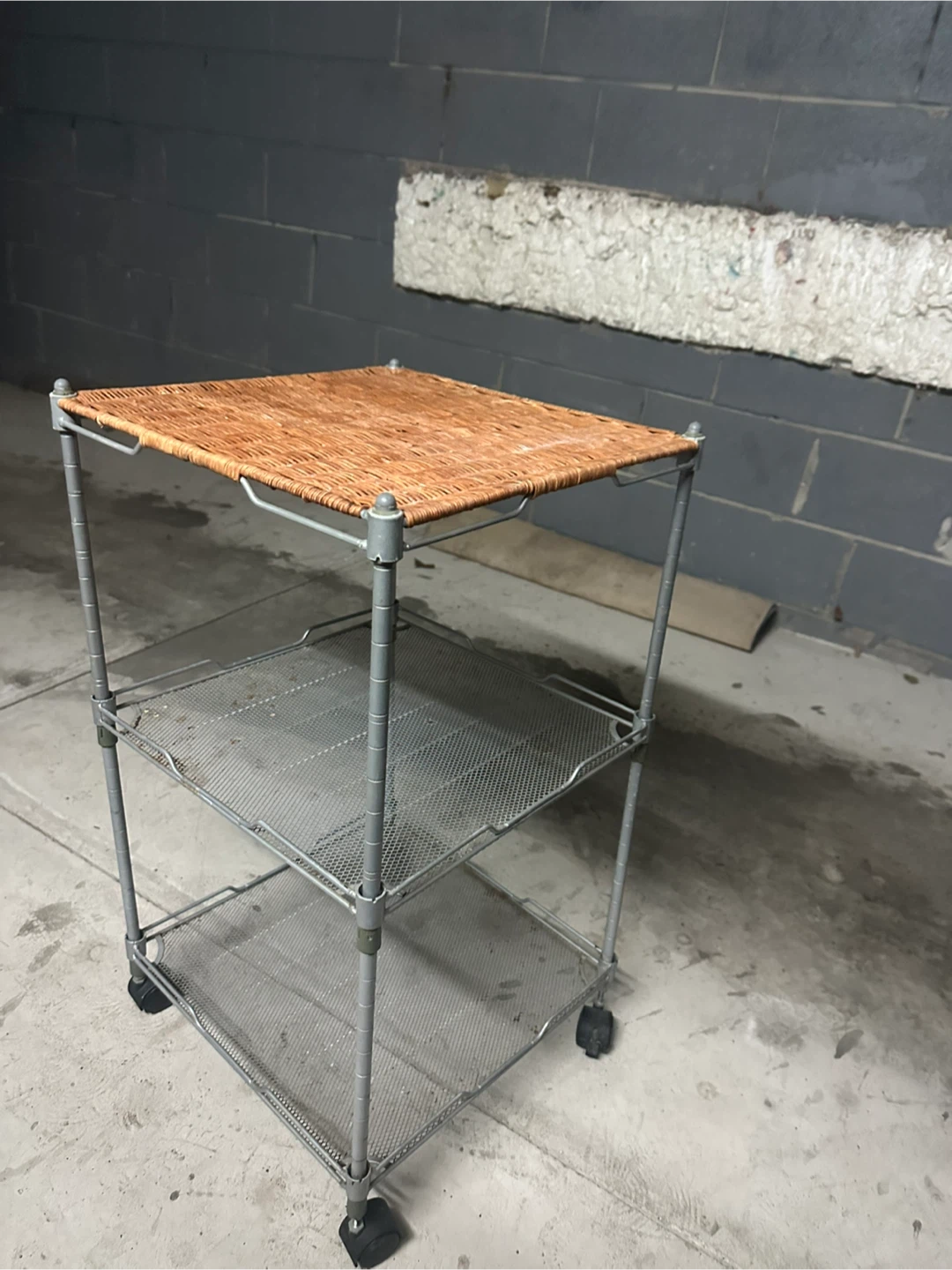 Rolling 3-Tier Storage Cart with Wicker Top Shelf