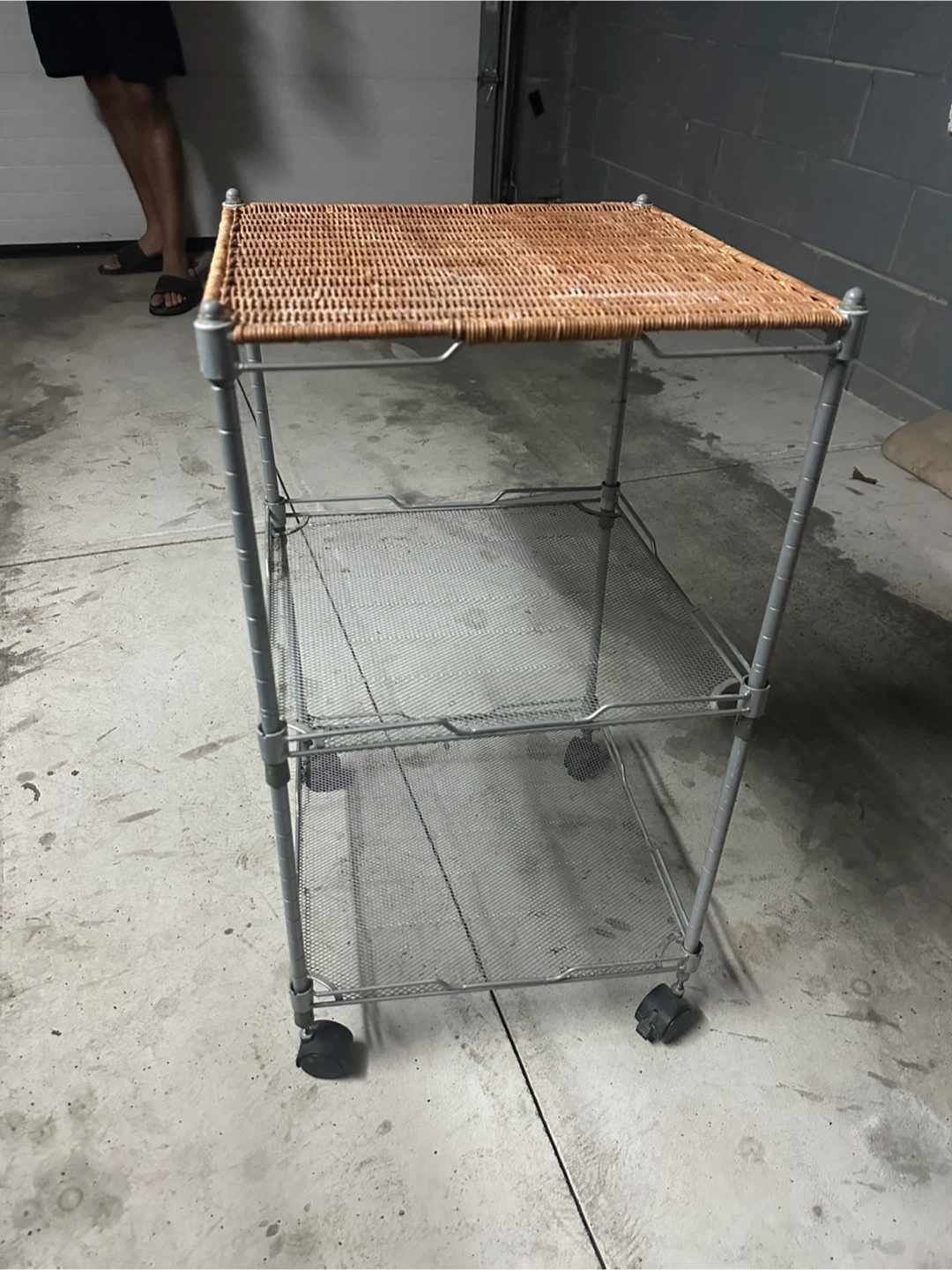 Rolling 3-Tier Storage Cart with Wicker Top Shelf - photo 3