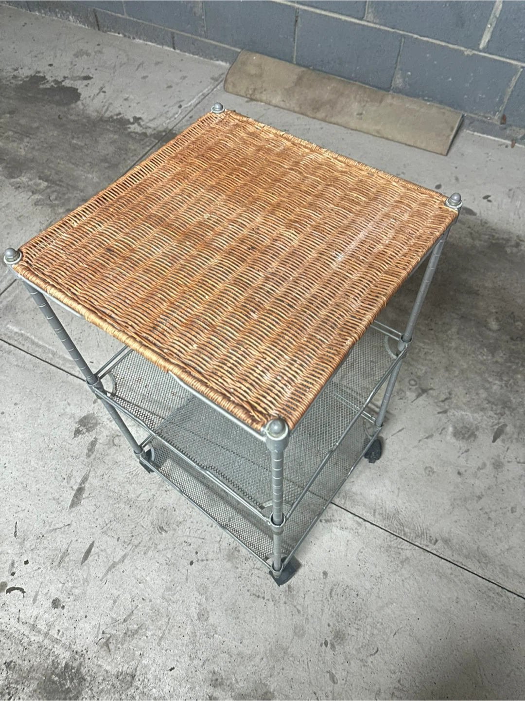 Rolling 3-Tier Storage Cart with Wicker Top Shelf - photo 2
