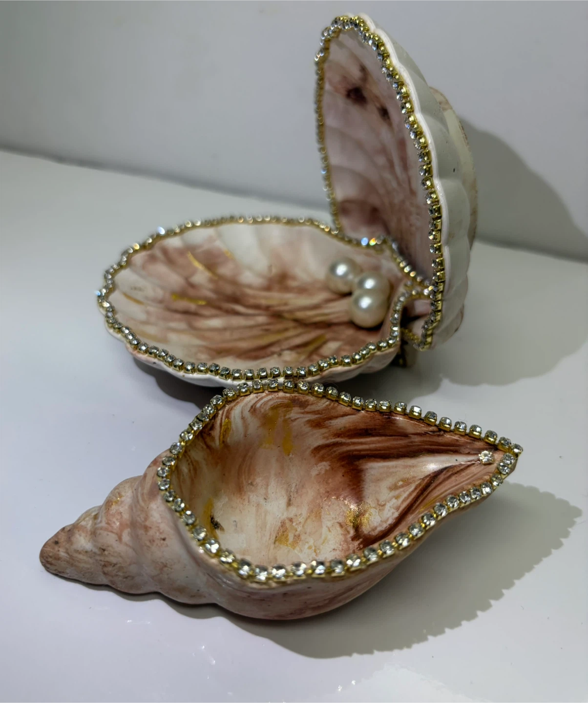 Handmade brown and gold marble coastal seashell trinket - photo 5
