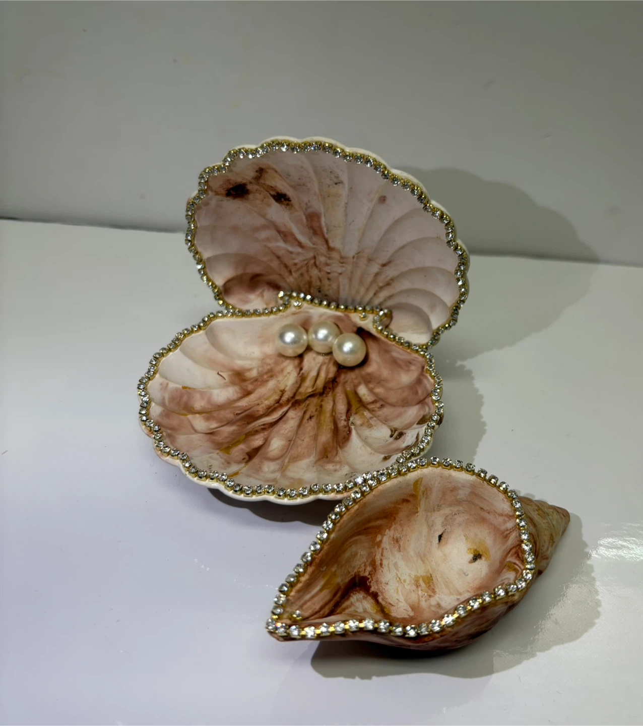 Handmade brown and gold marble coastal seashell trinket - photo 2