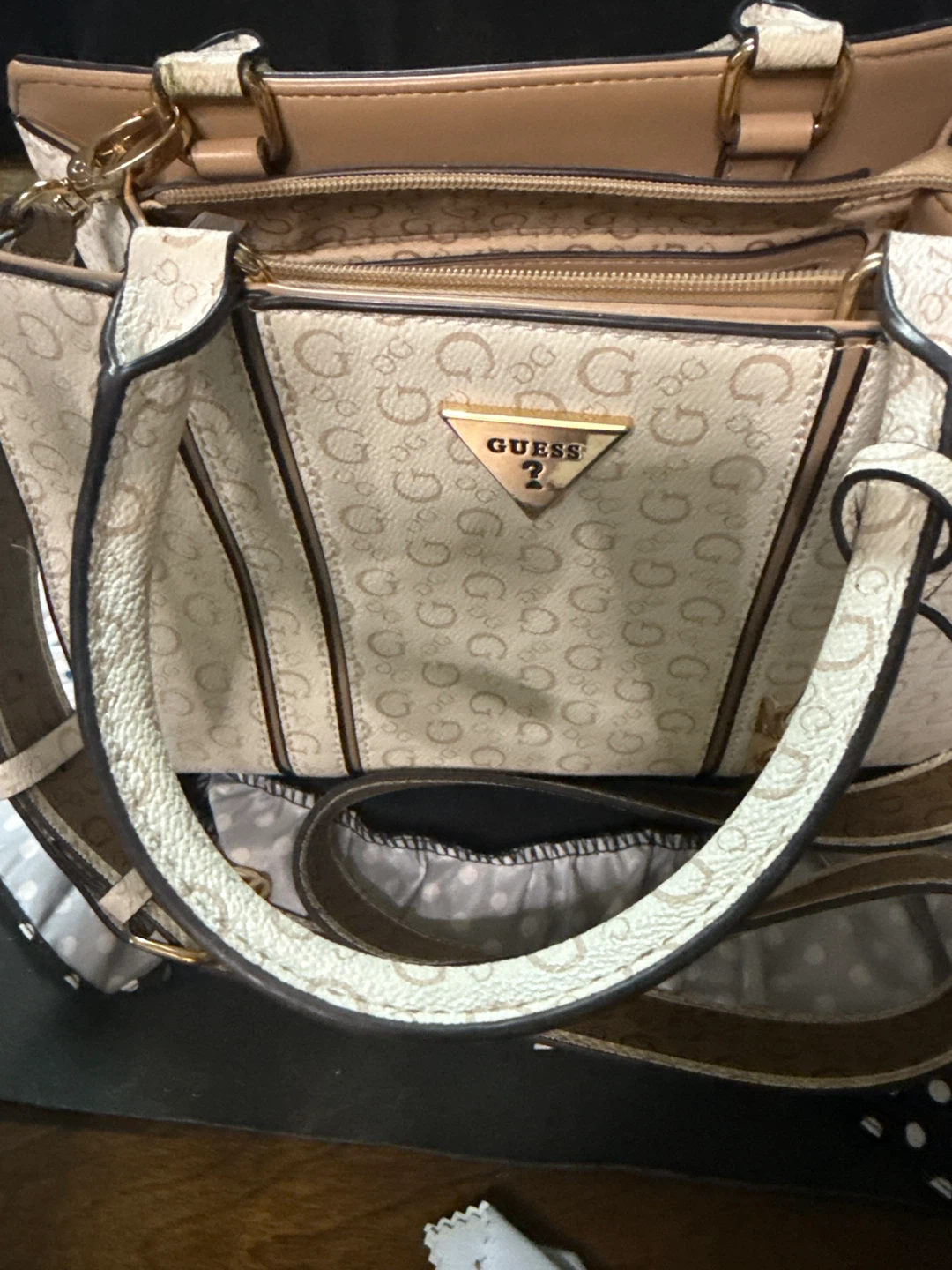 Authentic Guess Mini Satchel Crossbody Purse – Beige Monogram - photo 4
