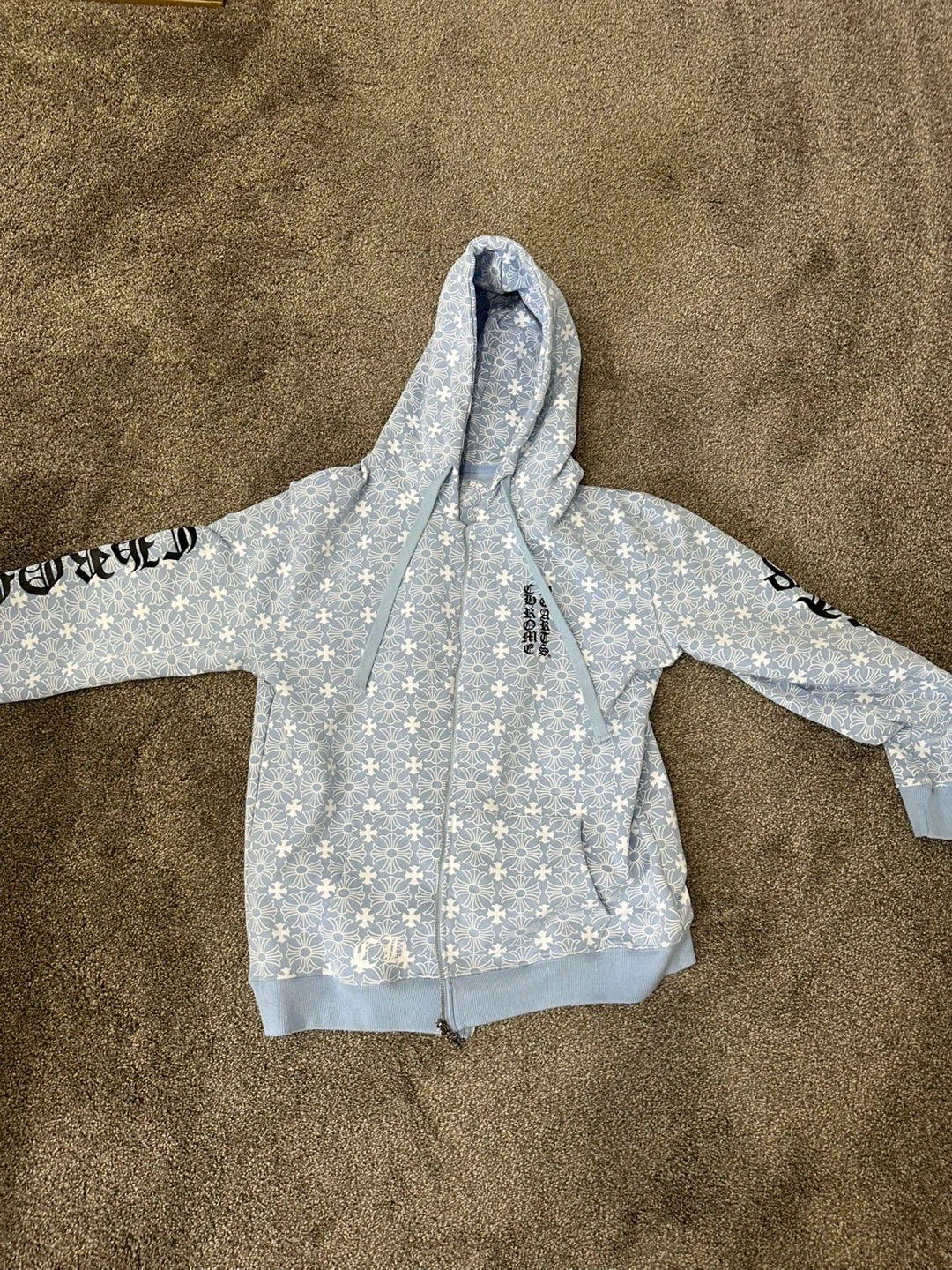 Chrome Hearts Zip-Up Hoodie Light Blue Floral Print - photo 3