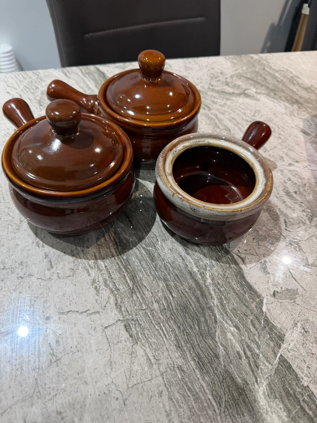 Brown Ceramic Soup Ramekins with Lids and without