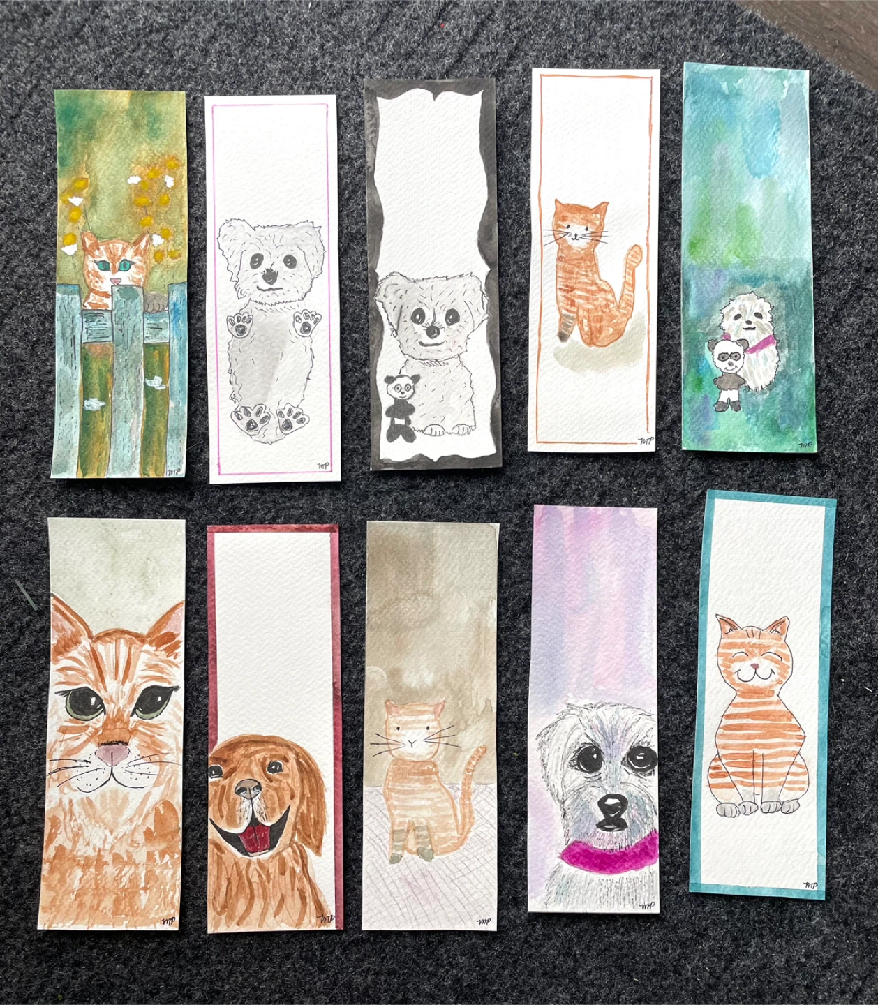 Watercolor Cats and Dogs bookmarks