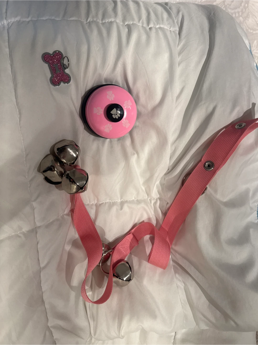 Pink Dog Training Potty Bells and Bone Tag