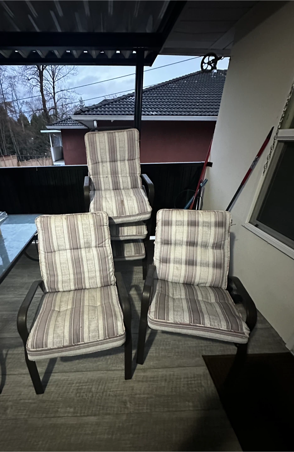 Patio Chairs with Striped Cushions (Set of 5)
