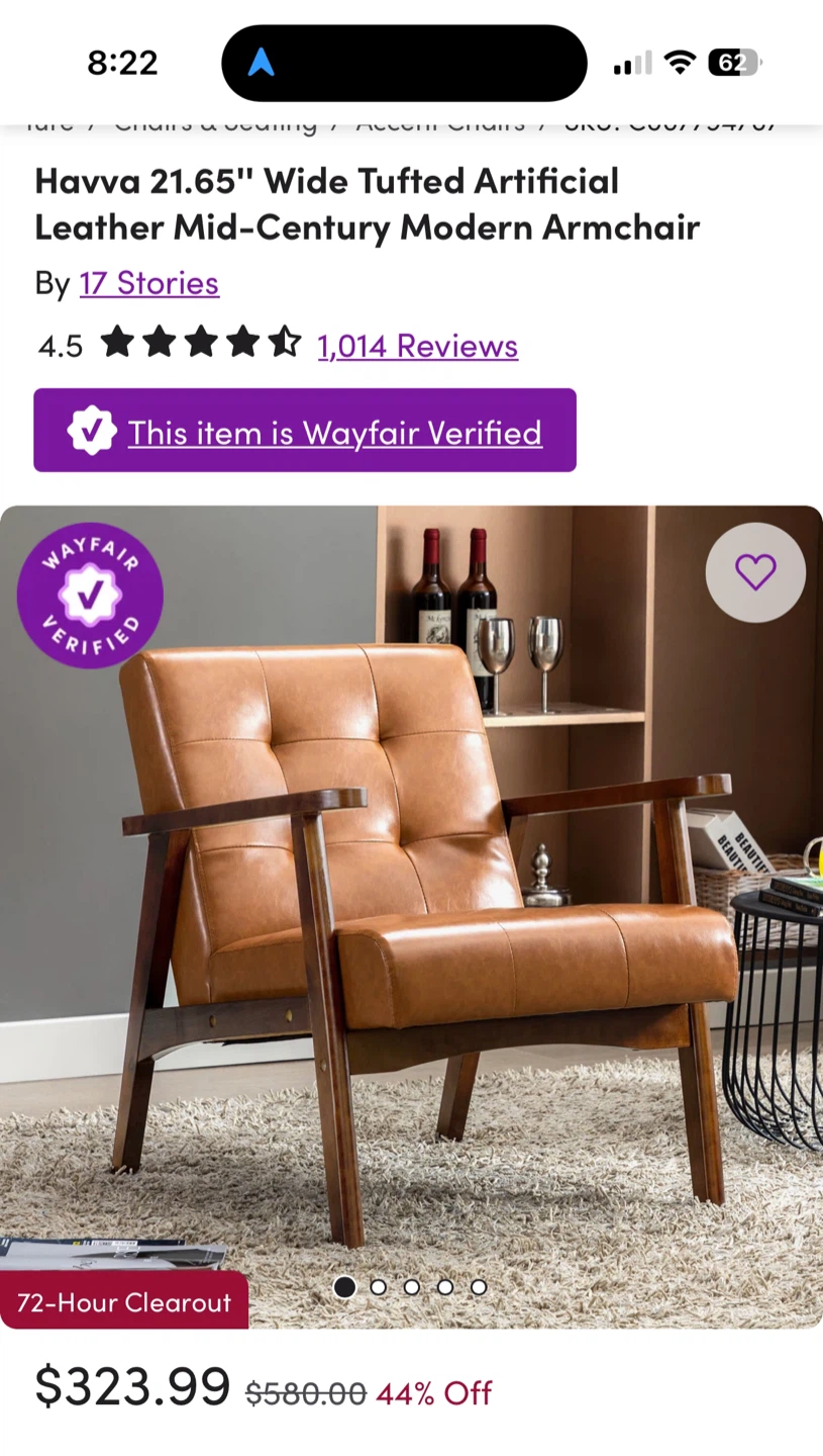 HAVVA 21.65" Tufted Artificial Leather Armchair - Brown