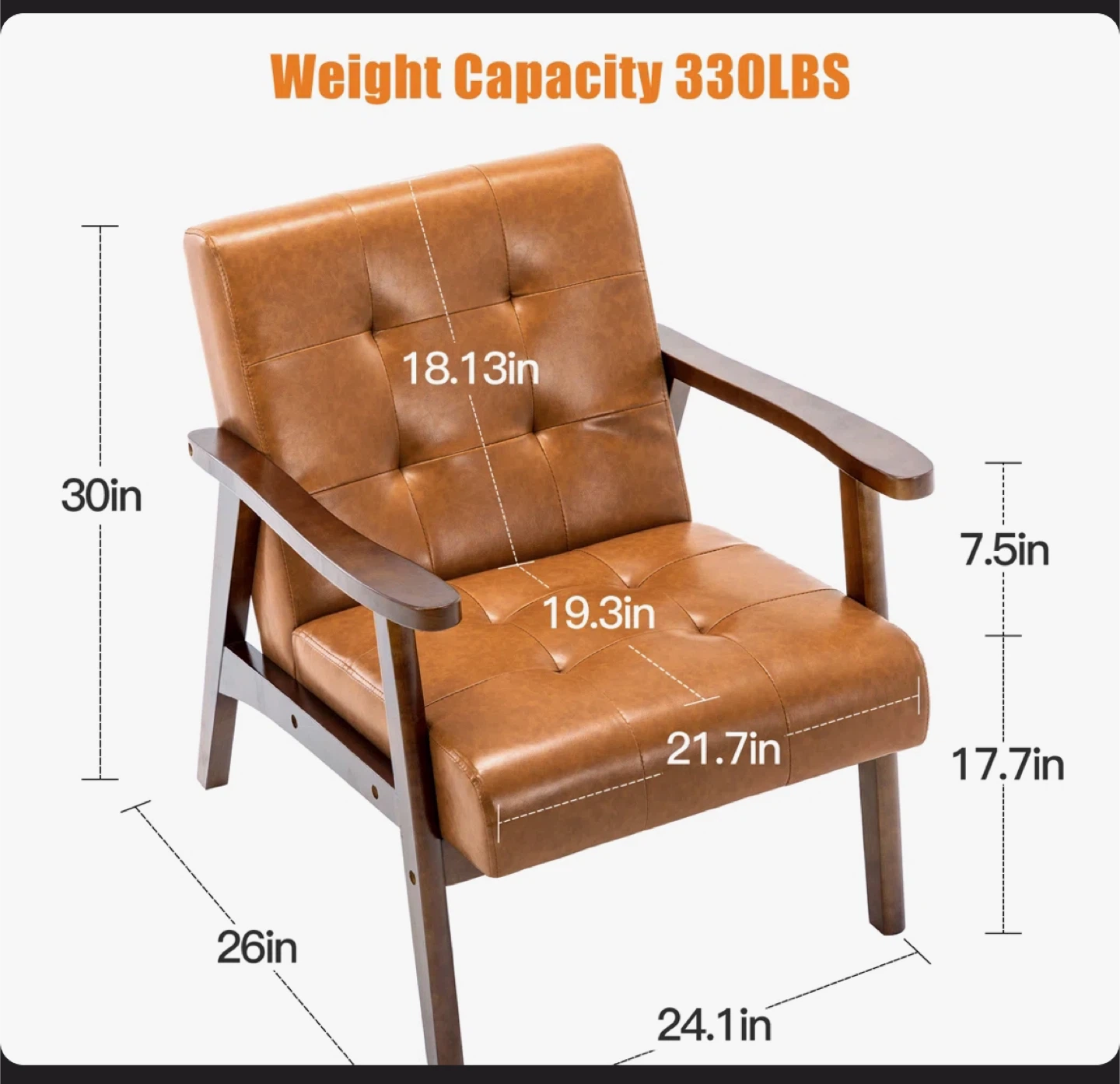 HAVVA 21.65" Tufted Artificial Leather Armchair - Brown - photo 2