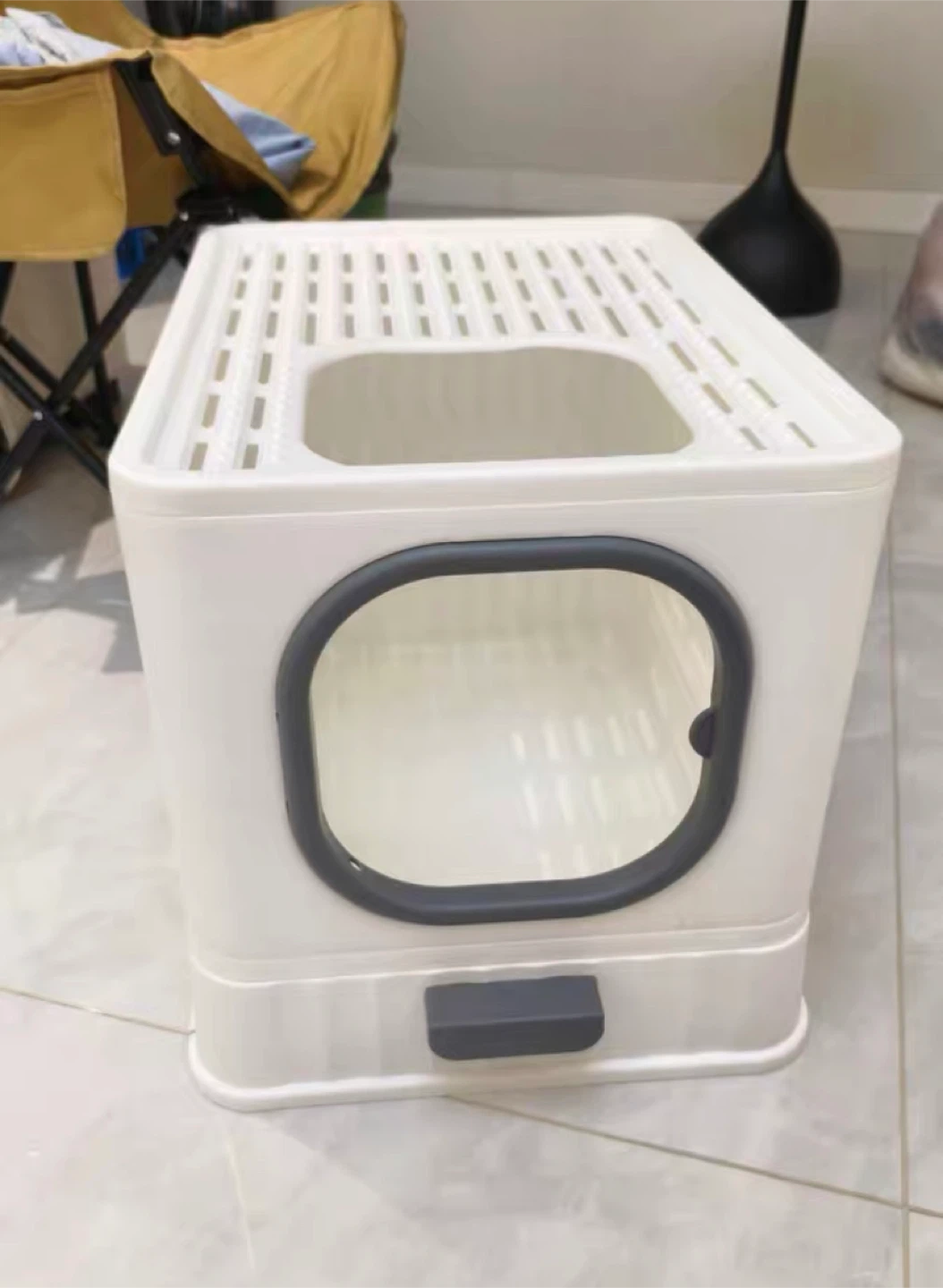 White Enclosed Cat Litter Box with Drawer