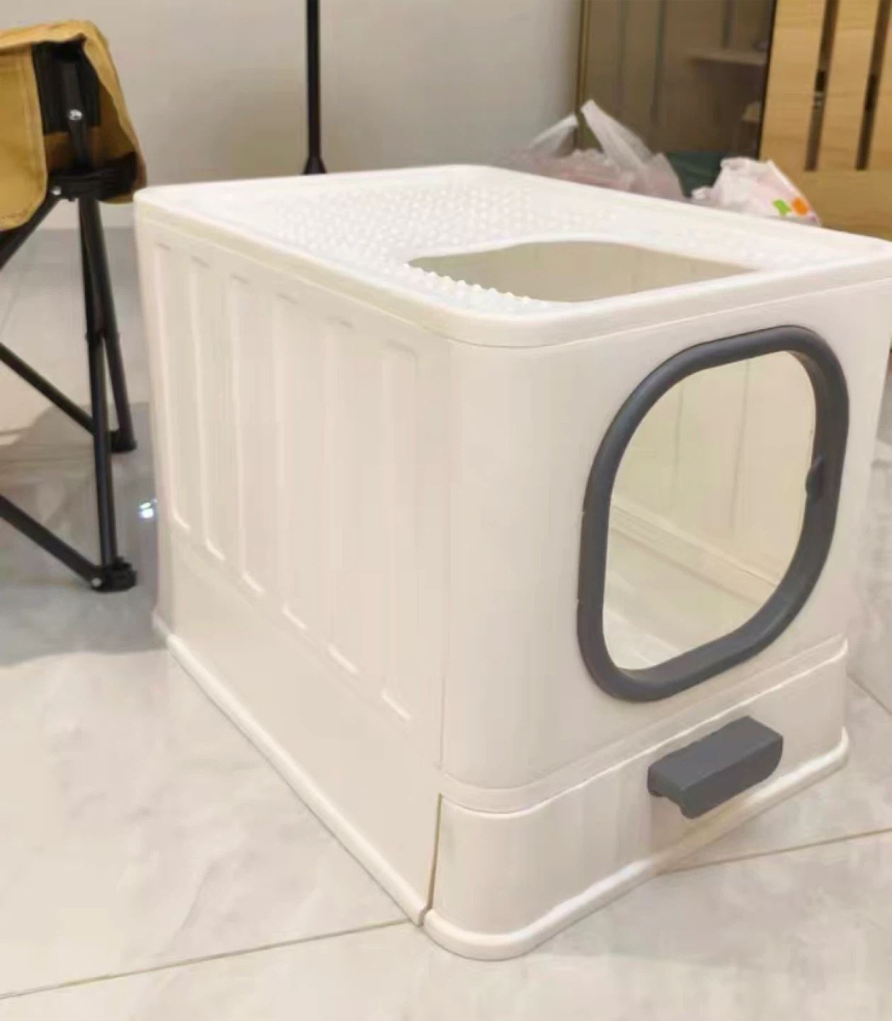 White Enclosed Cat Litter Box with Drawer - photo 2