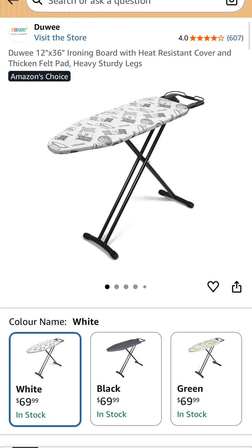 Duwee Ironing Board - 12"x36" White - photo 2