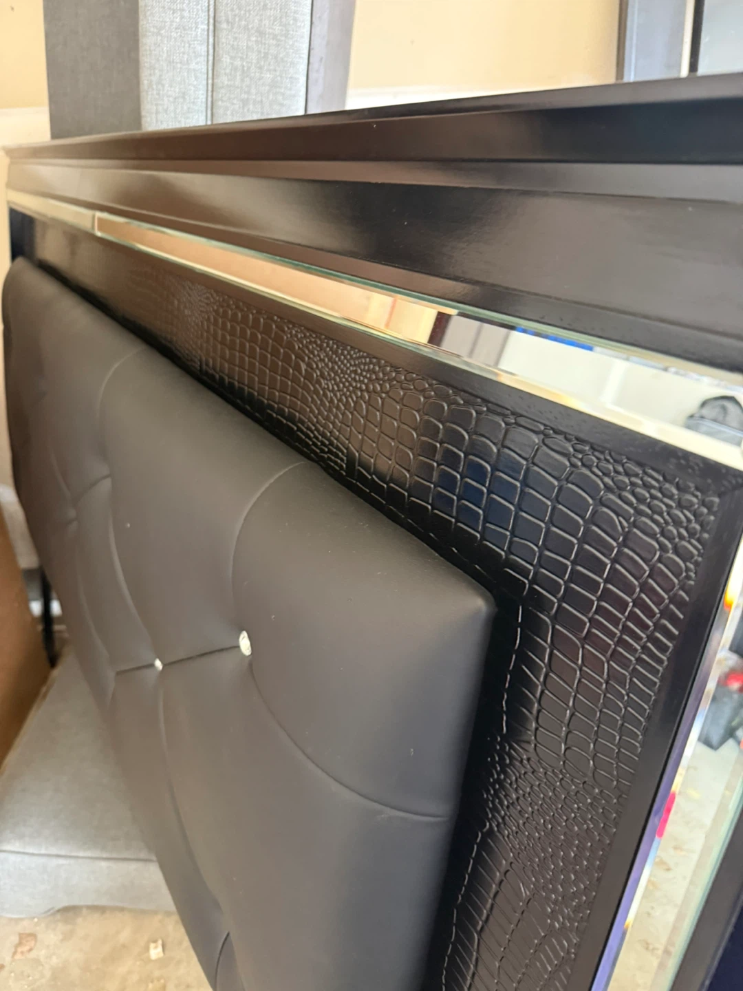 Black Faux Leather Headboard with Crystal Accents - photo 3