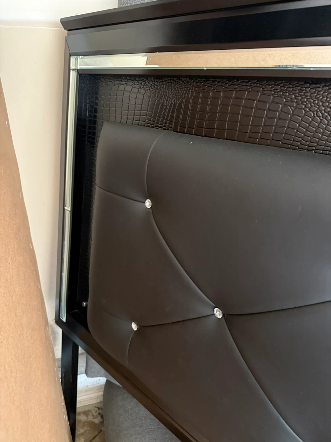 Black Faux Leather Headboard with Crystal Accents - photo 2