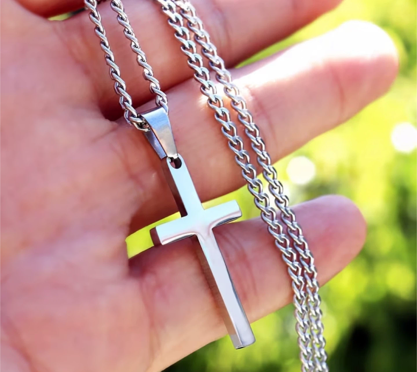Cross Pendant Necklace Stainless Steel Chain 21.6" Length