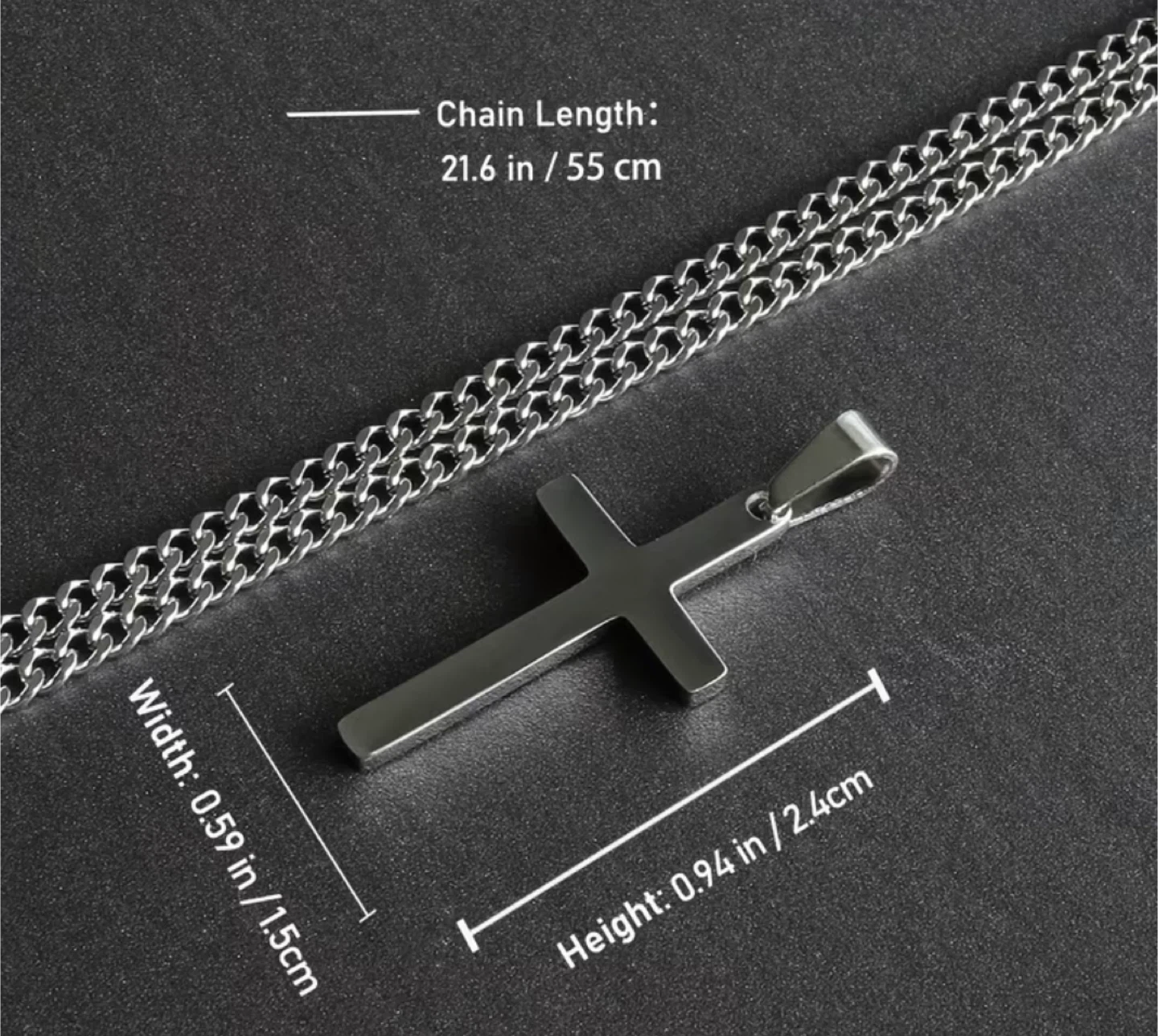 Cross Pendant Necklace Stainless Steel Chain 21.6" Length - photo 2