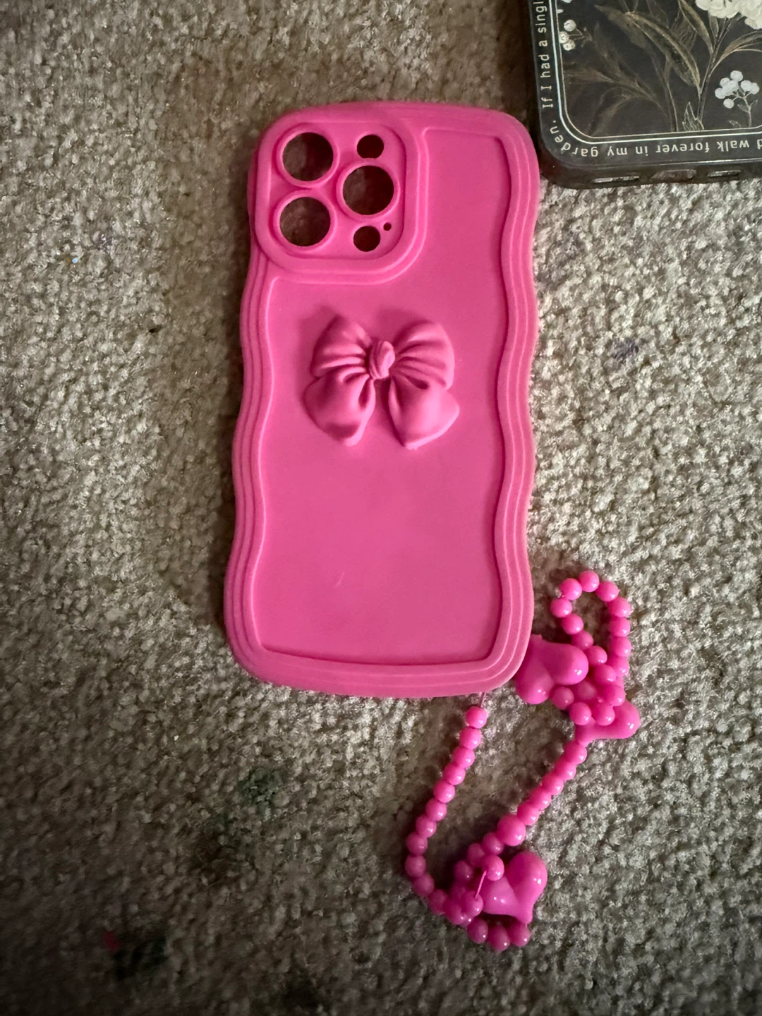 Pink Phone Case with Bow and Beaded Charm