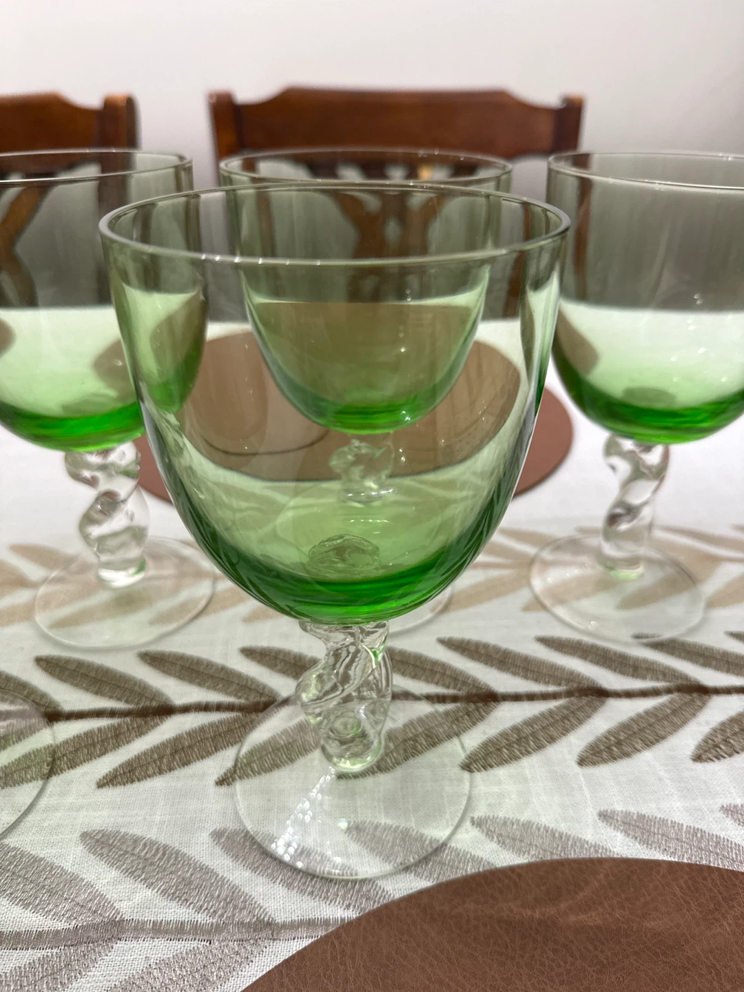 Set of 6 Green Glass Goblets with Twisted Stems - photo 2