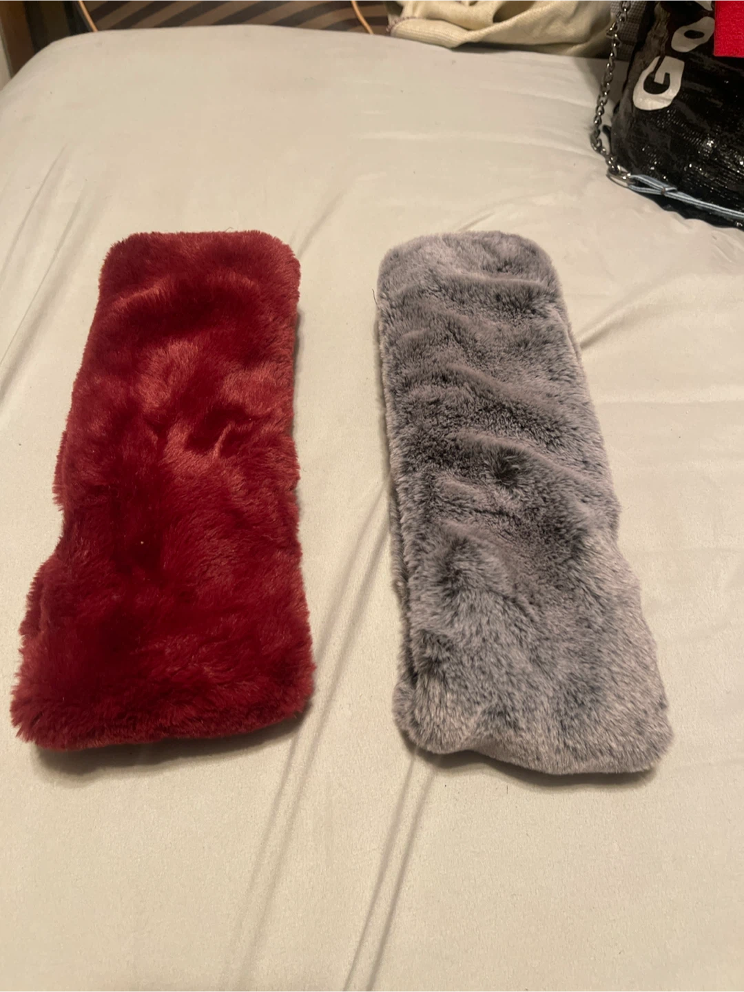 Surell Faux Fur Hand Muff - Red & Grey