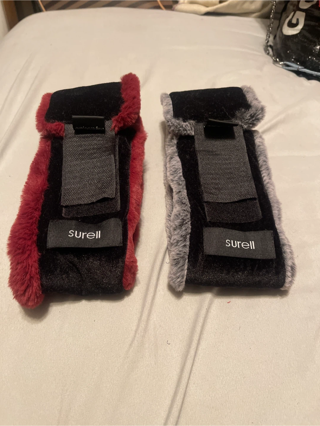 Surell Faux Fur Hand Muff - Red & Grey - photo 2