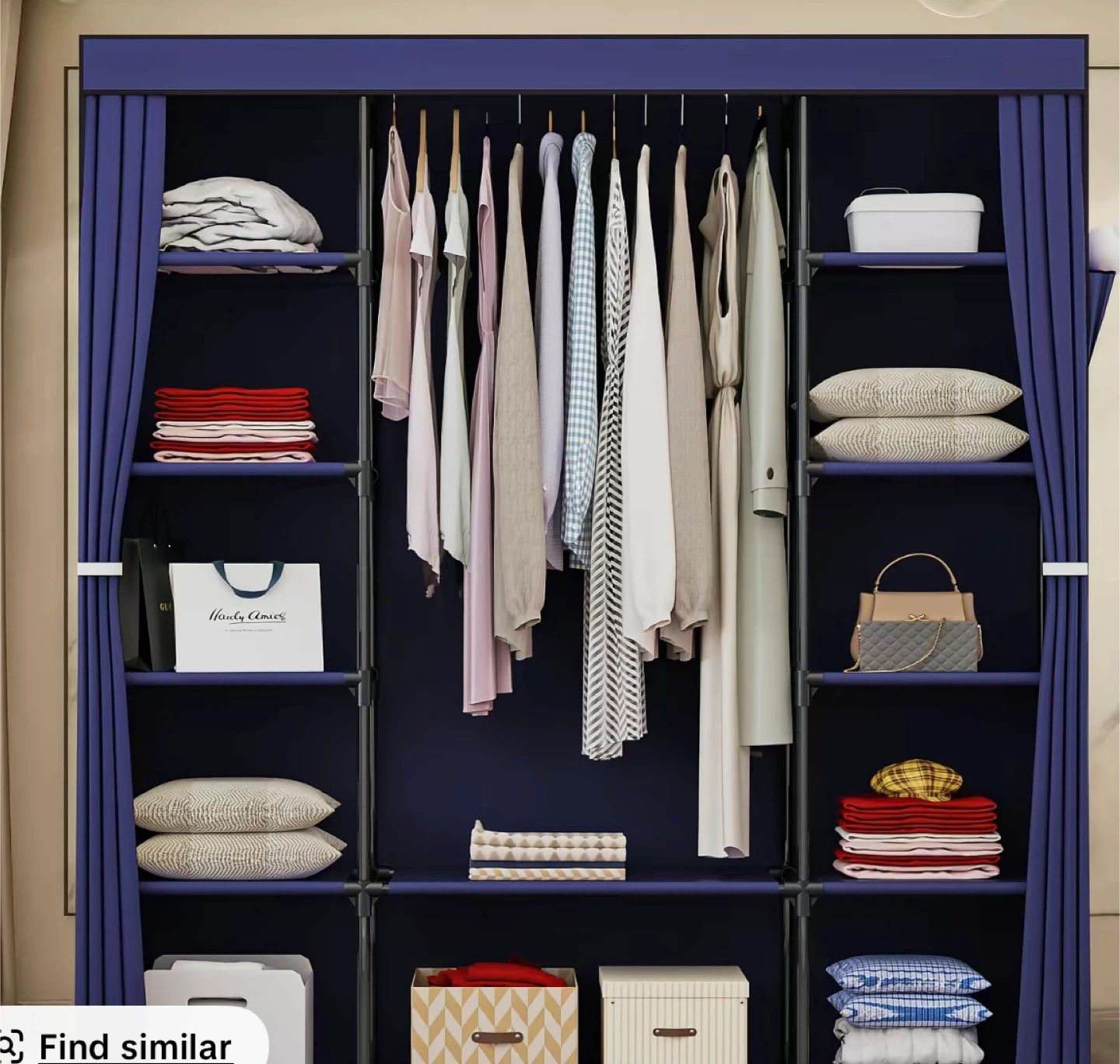 Blue Fabric Wardrobe Clothes Storage Organizer
