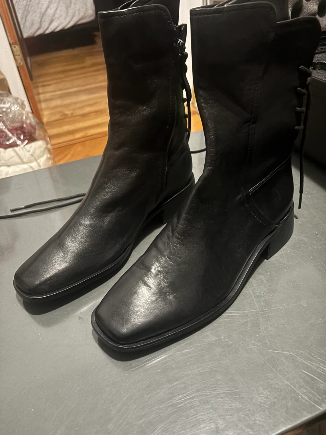 Sam Edelman Tana Black Leather Lace Up Boots US 8