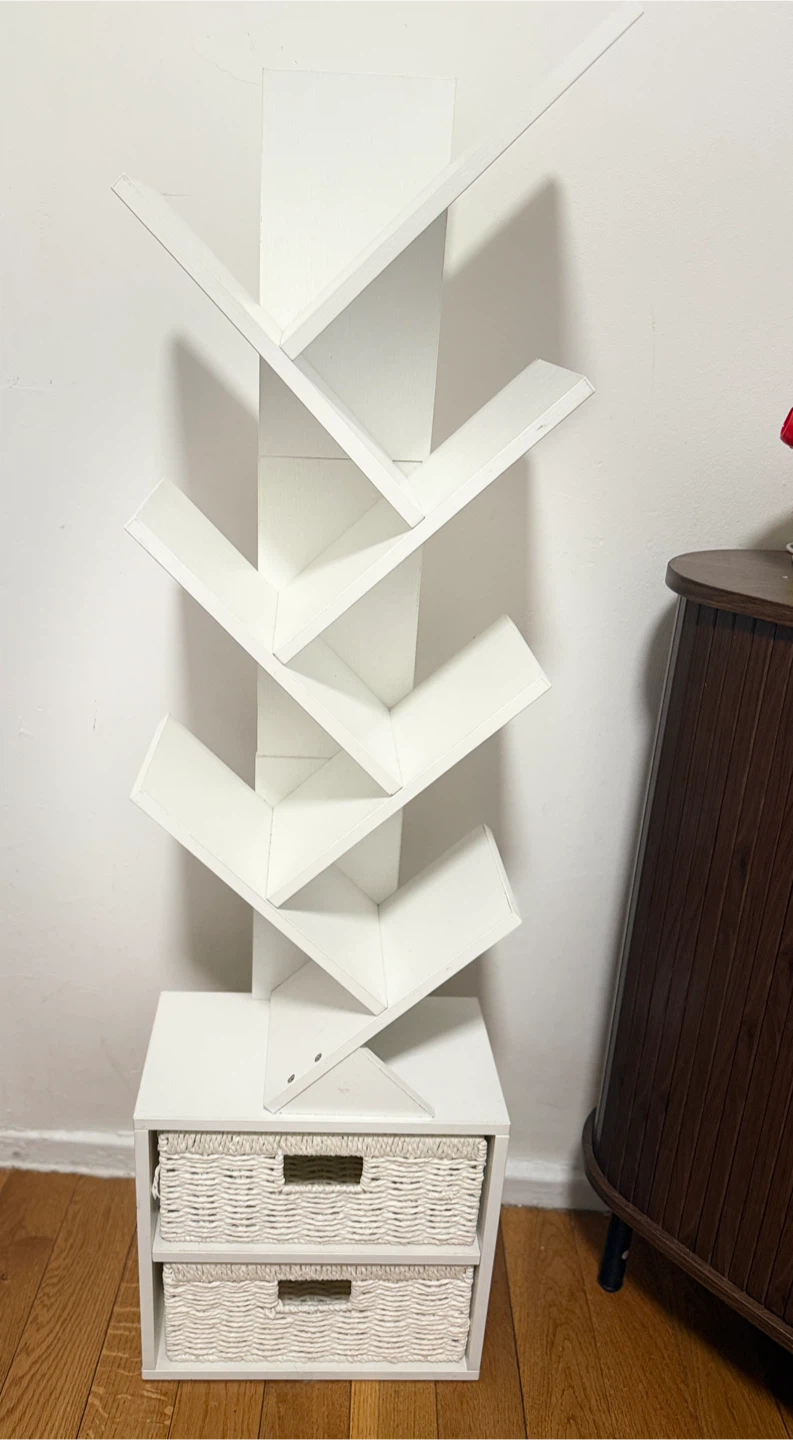 White Tree Bookshelf with Storage Baskets