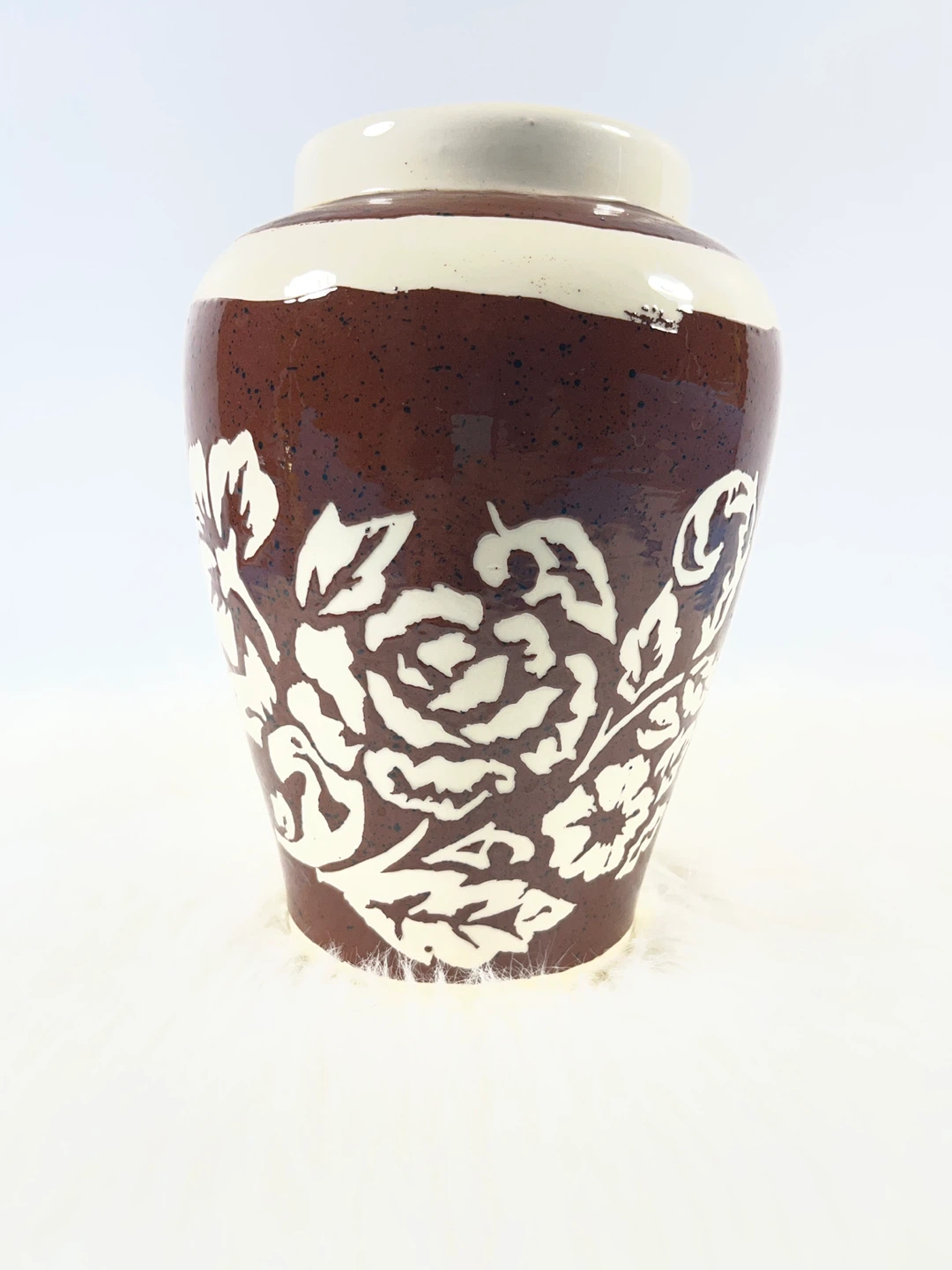 Vintage Brown Floral Ceramic Vase - photo 2