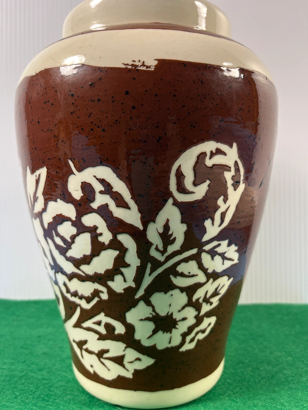 Vintage Brown Floral Ceramic Vase