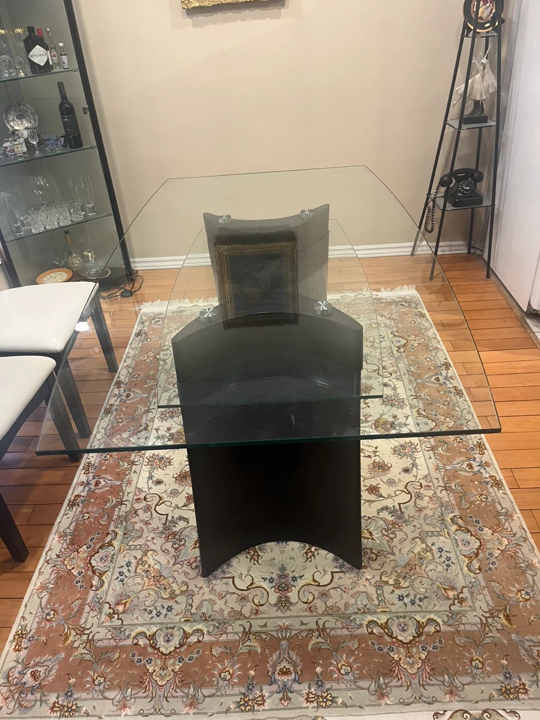 Glass Top Dining Table with Black Pedestal Base