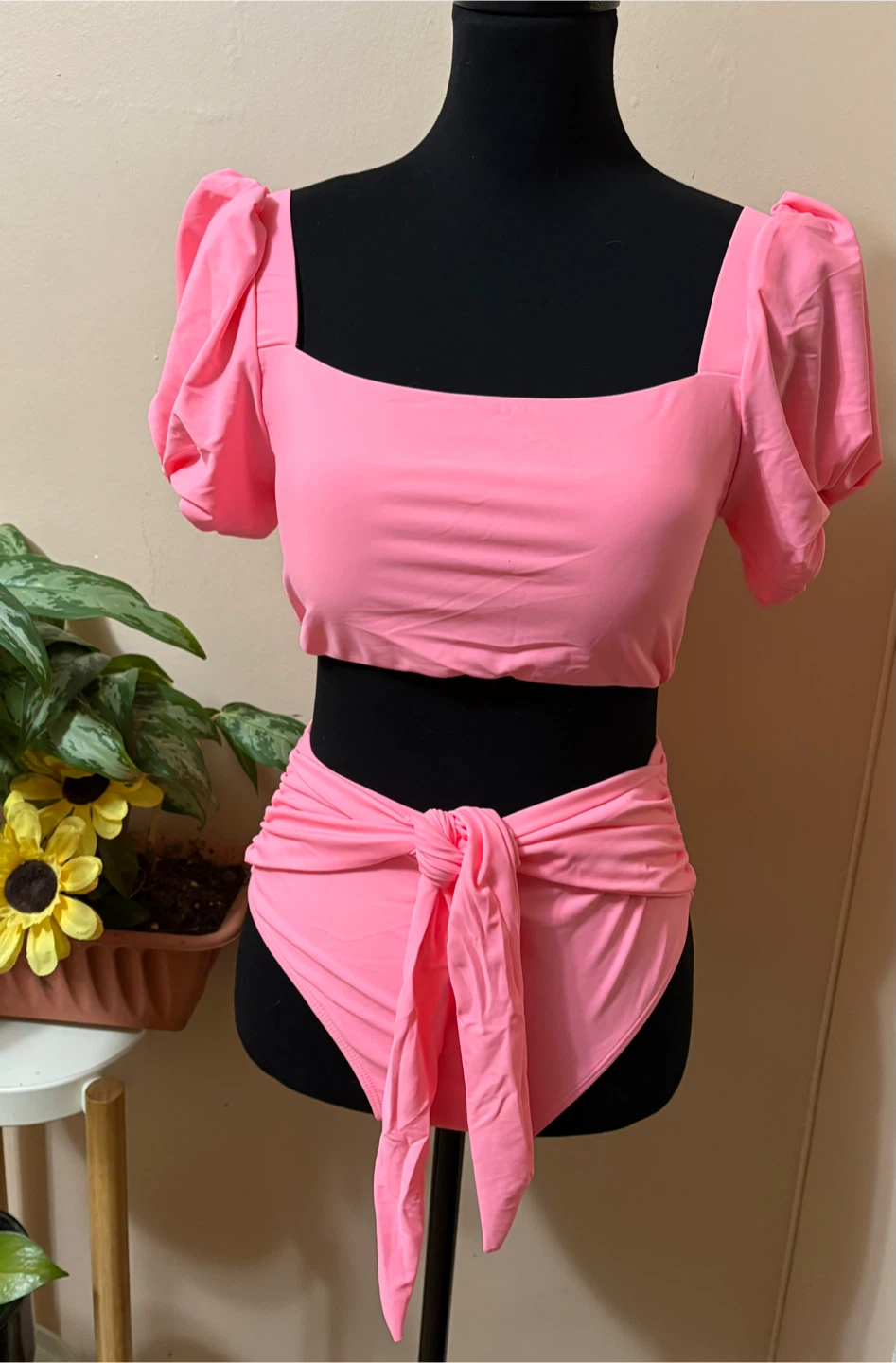 Pink Puff Sleeve Bikini Set - Size M - photo 2
