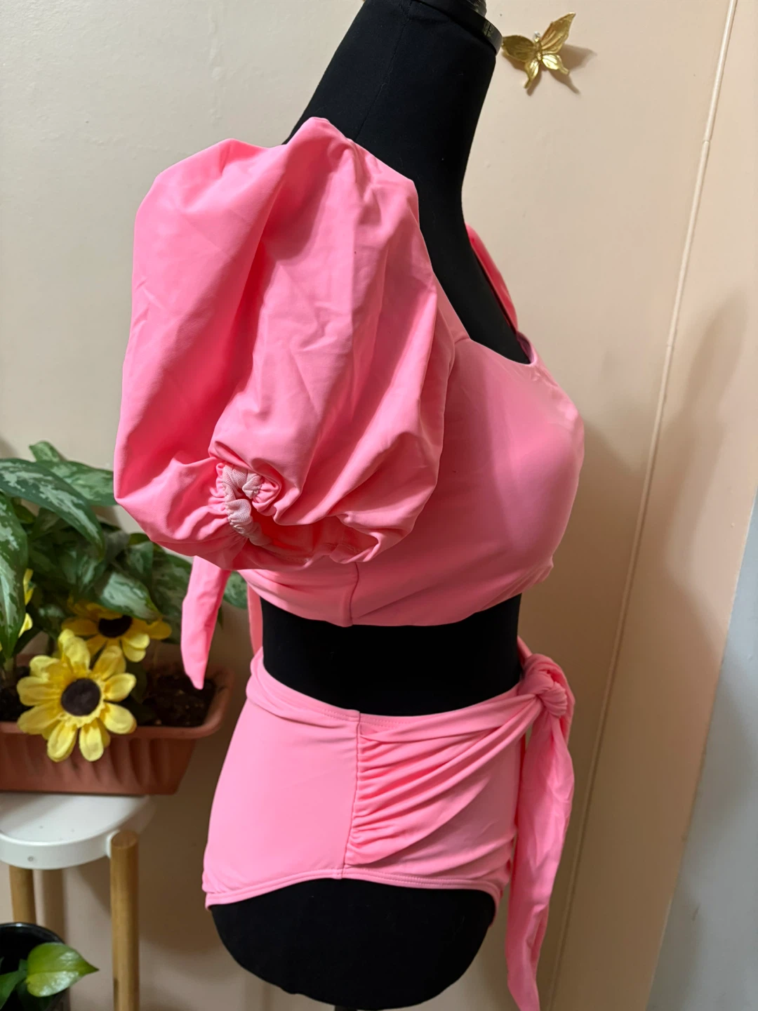 Pink Puff Sleeve Bikini Set - Size M - photo 3