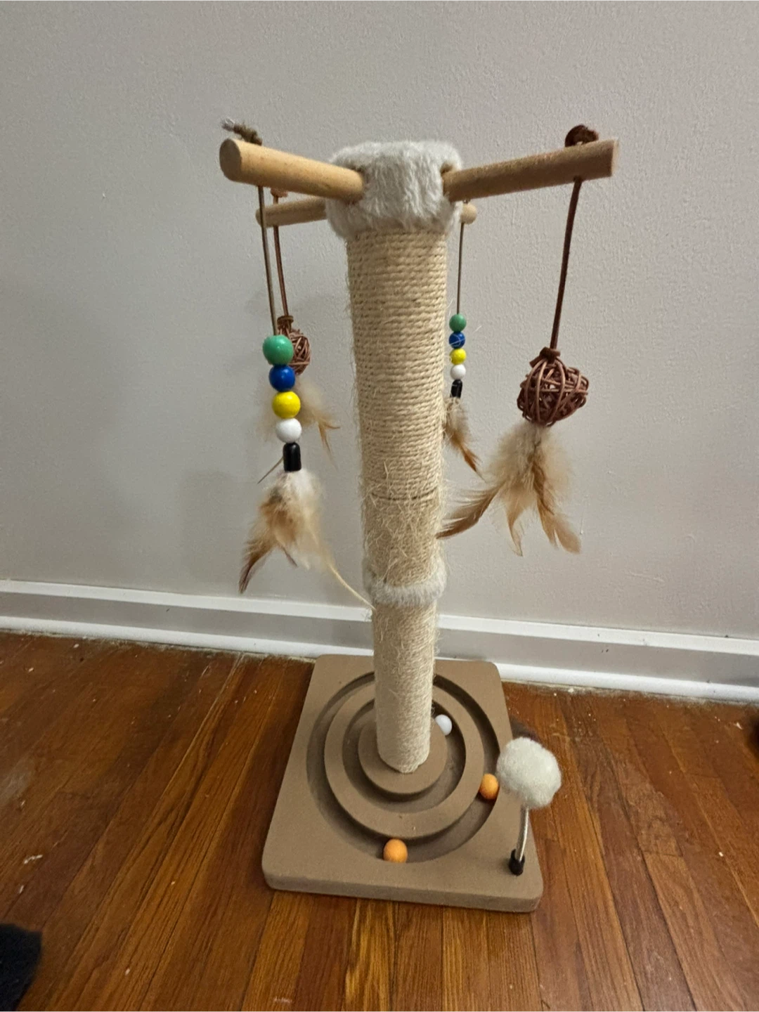 Cat Scratching Post with Dangling Toys and Maze