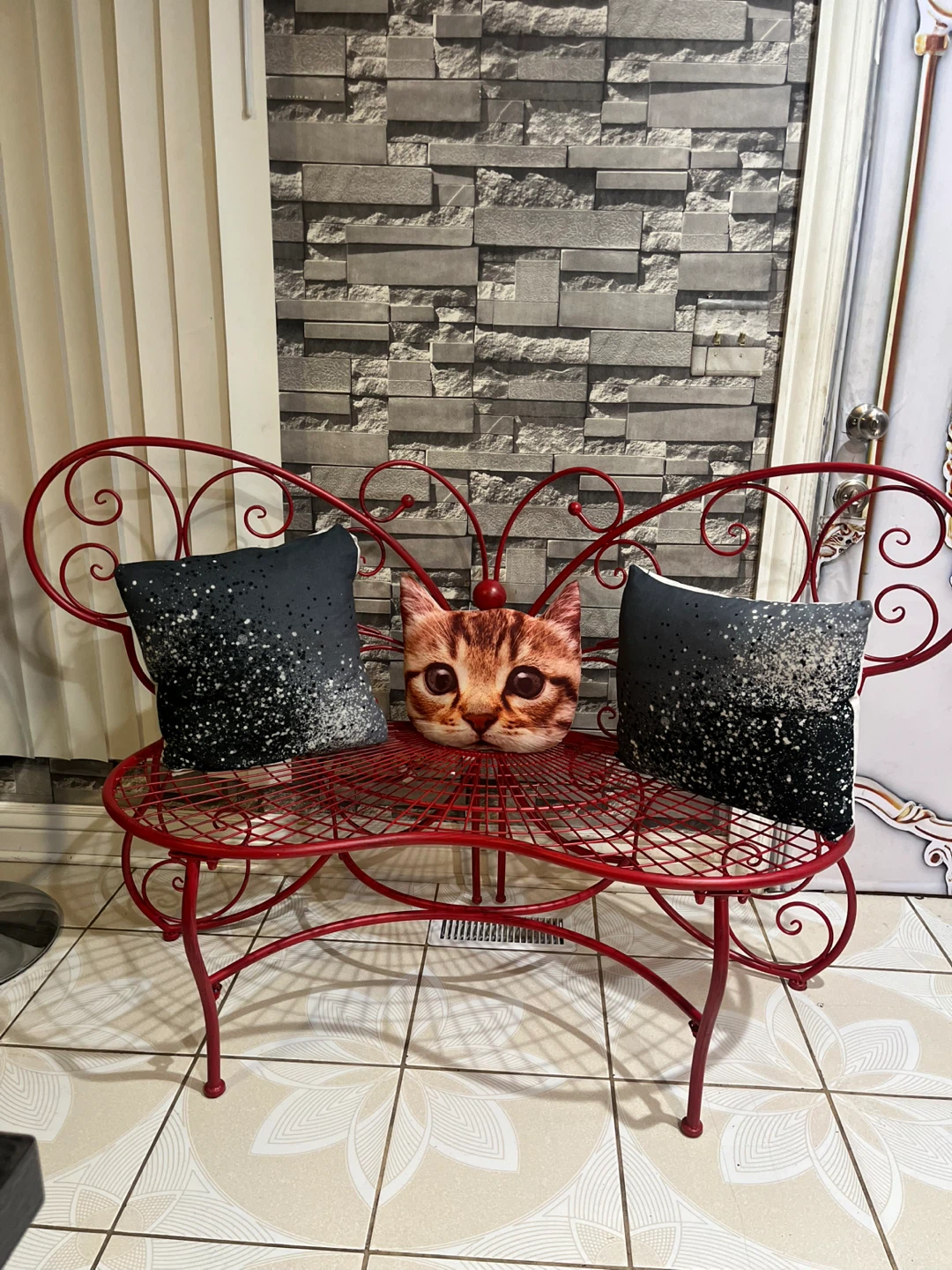 New Red Metal Butterfly Garden Bench