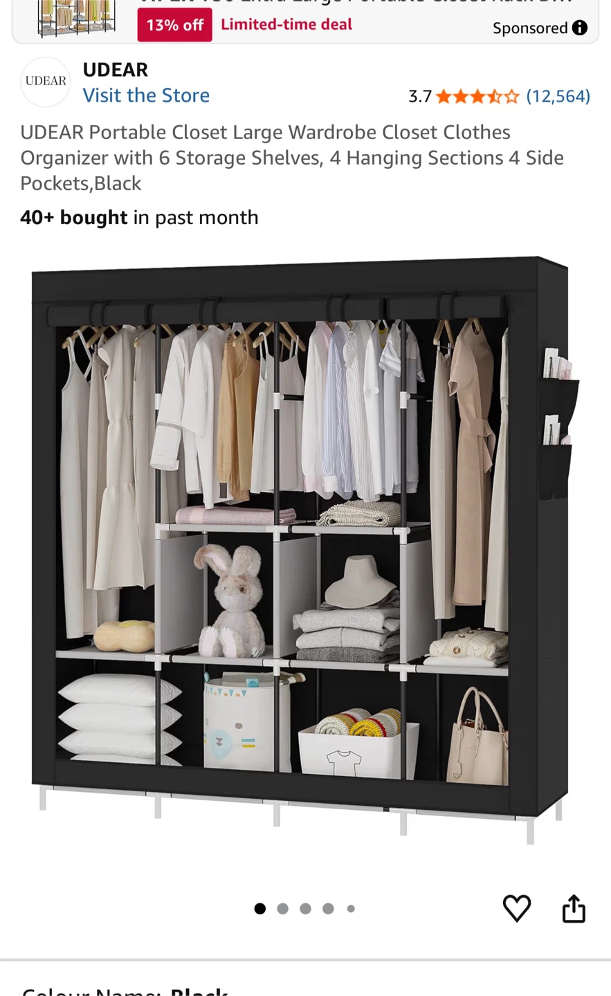UDEAR Portable Wardrobe Clothes Organizer