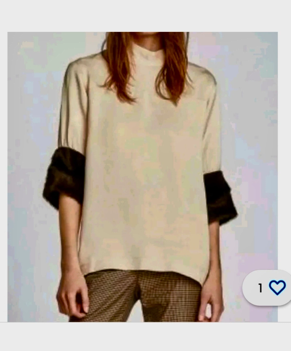 Cream Top with Dark Brown Faux Fur Cuff Detail|Zara|size S - photo 2