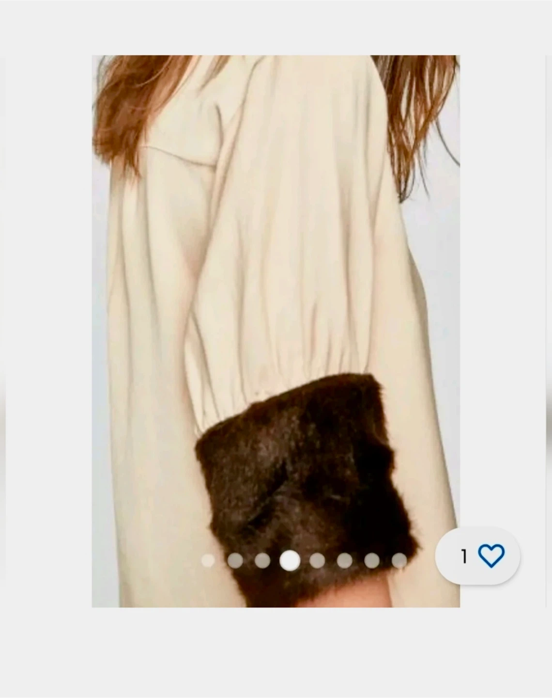 Cream Top with Dark Brown Faux Fur Cuff Detail|Zara|size S