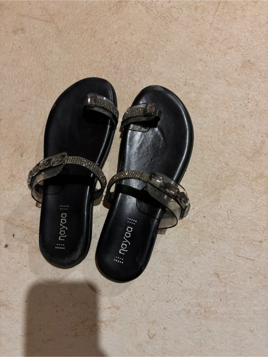 Nayaa Black Embellished Thong Sandals