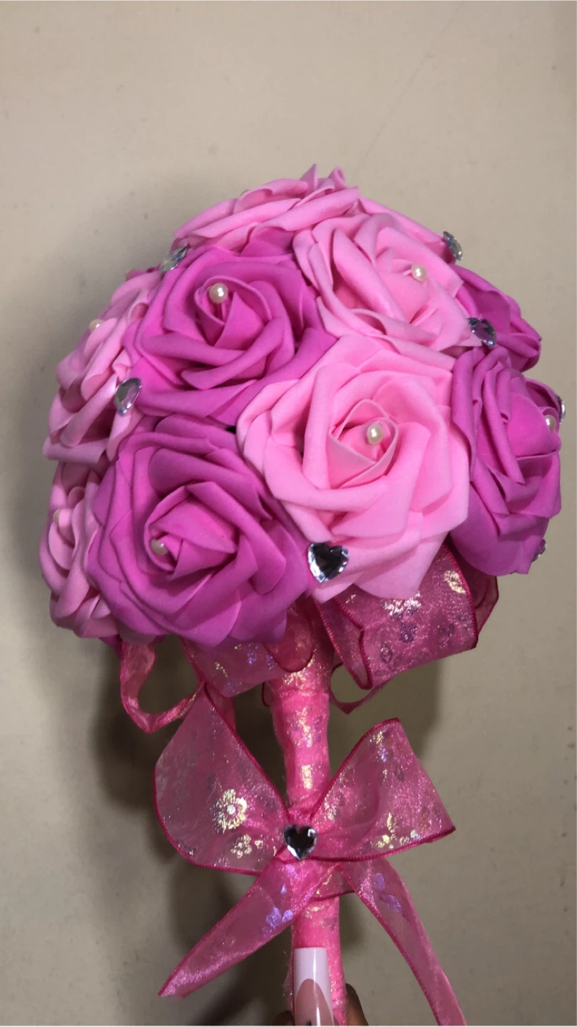 Pink  Rose Bouquet with Pearls and Gems - photo 4