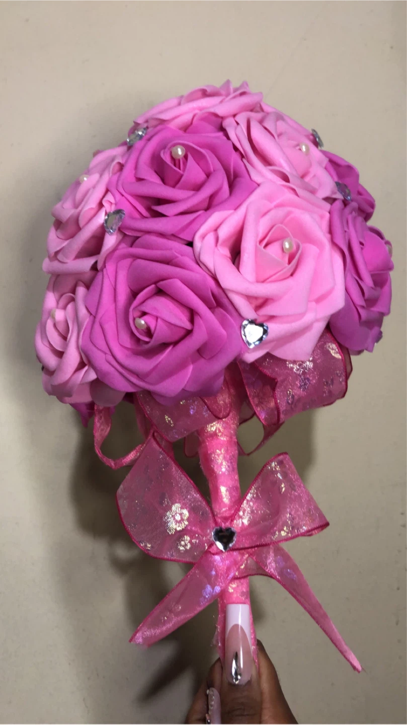 Pink  Rose Bouquet with Pearls and Gems - photo 3