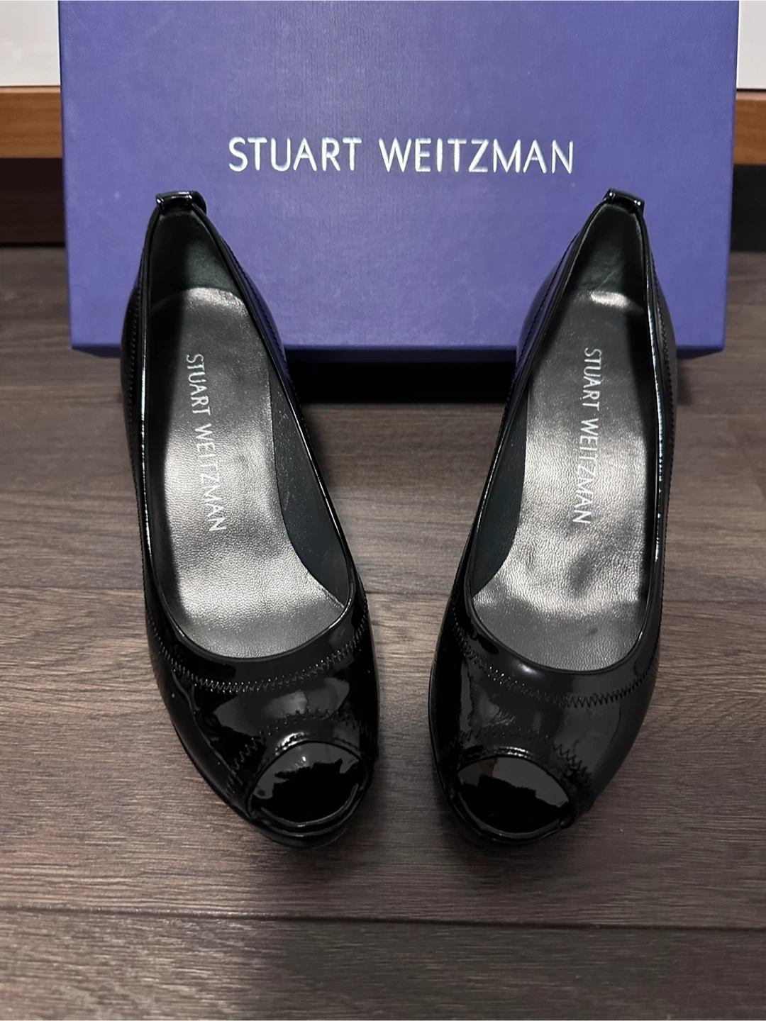 Stuart Weitzman Black Patent Leather Peep-Toe Heels size 4 - photo 2