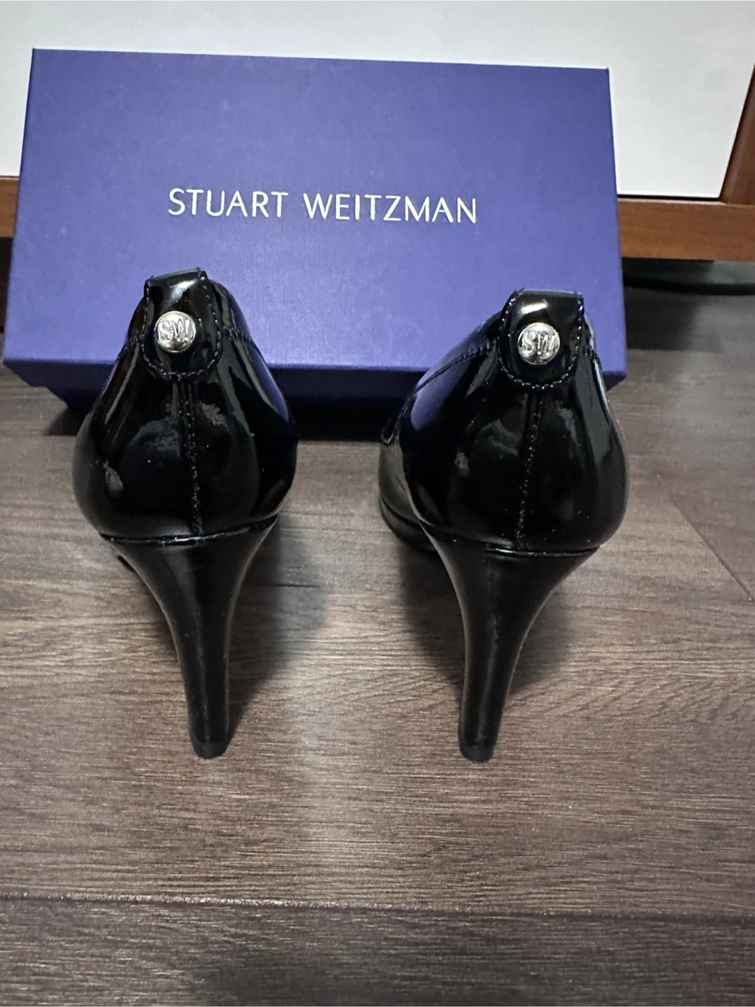 Stuart Weitzman Black Patent Leather Peep-Toe Heels size 4 - photo 3