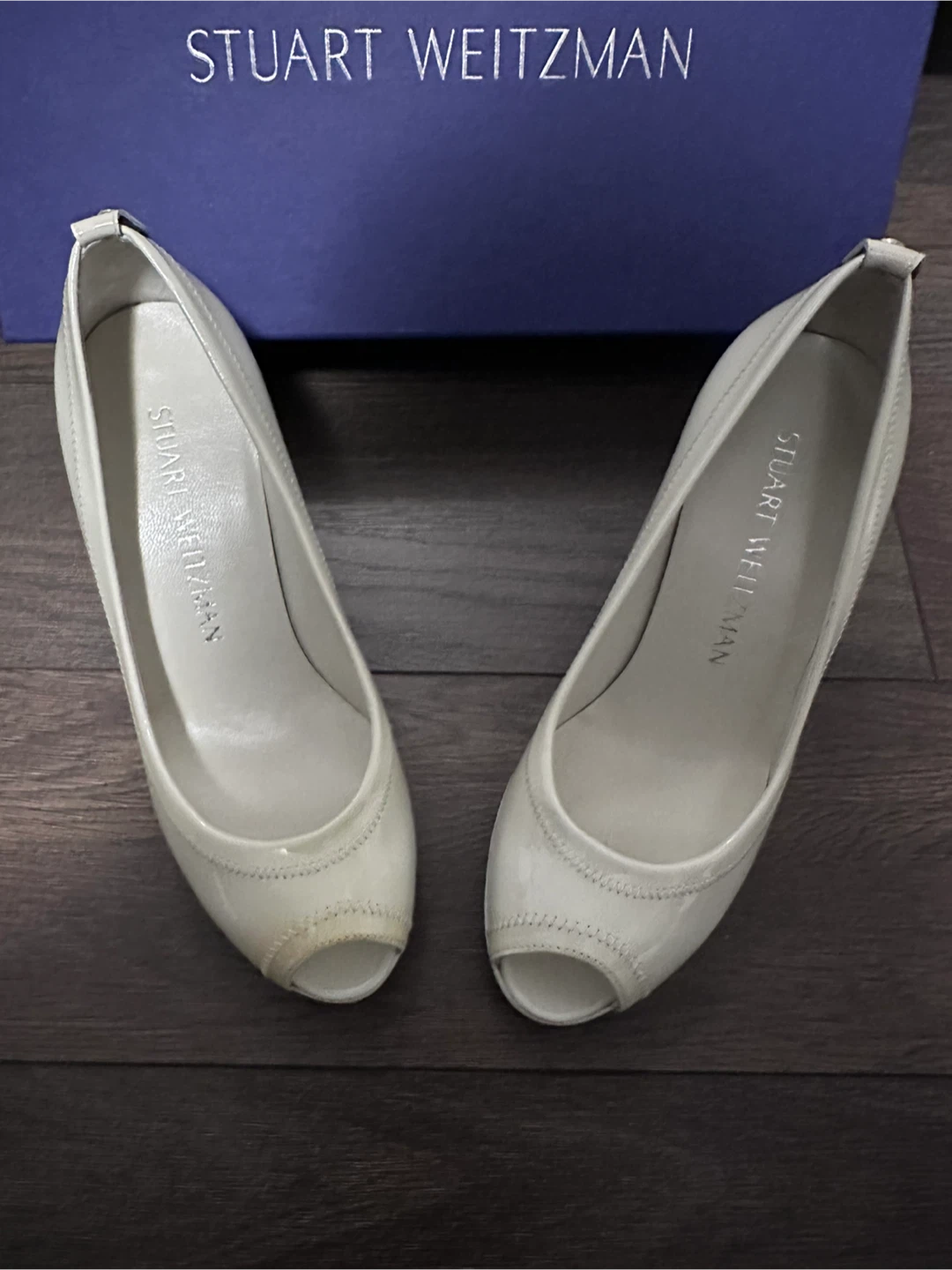 Stuart Weitzman White Patent Leather Peep-Toe Heels size 4 - photo 2