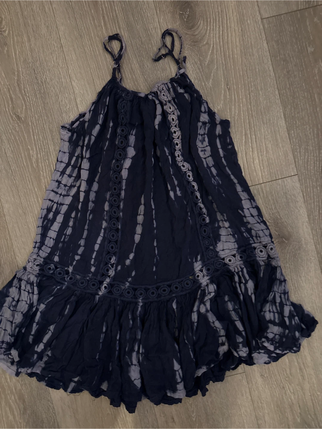 Blue Tie-Dye Sundress with Crochet Trim
