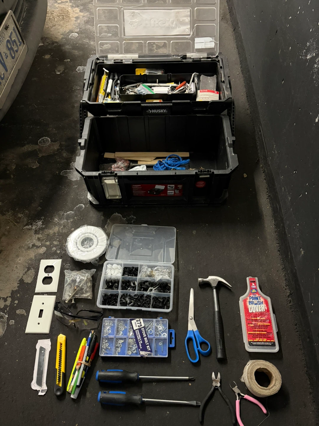 Husky Tool Box with Assorted Tools and Hardware