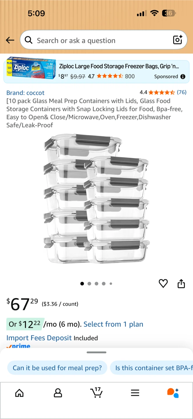 10 Pack Glass Meal Prep Containers