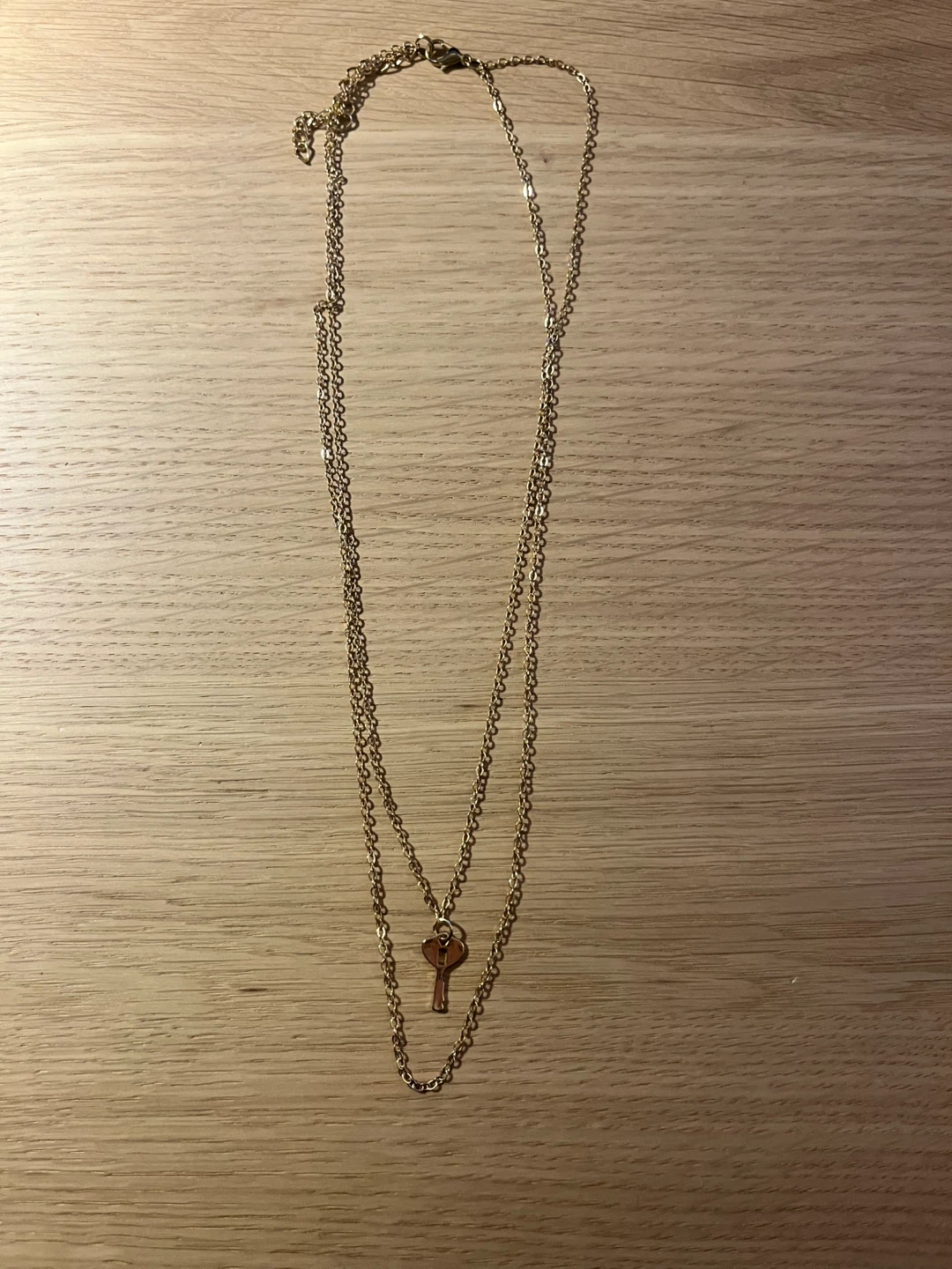 gold double layered key necklace