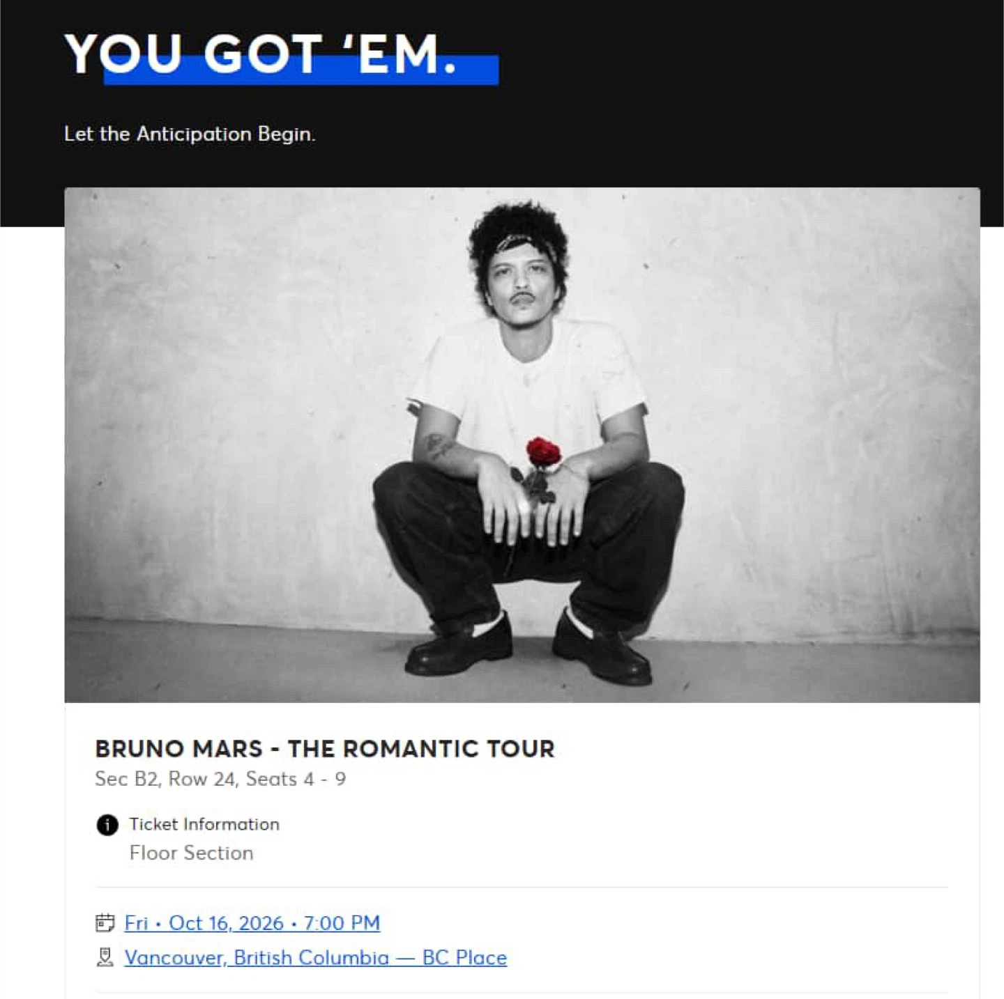 Bruno Mars - The Romantic Tour Tickets